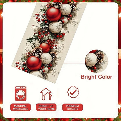 1pc Festive Christmas Table Runner - Polyester, Rectangular Holiday Table Decor for Home and Gift Giving, Christmas Decorations