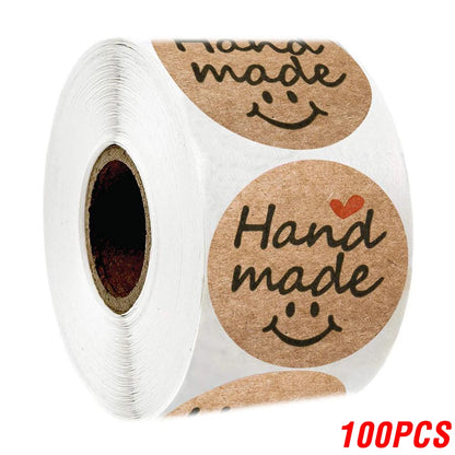 100-500pcs 1inch Vintage Kraft Paper Handmade With Love Stickers for Package Thank You Stationery Adhesive Labels Baking Seals