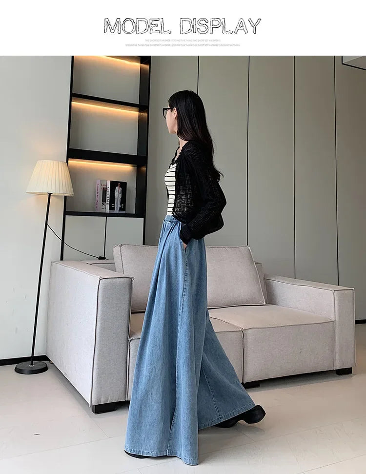 2024 Autumn New Loose-Fit Plus Size Women's Jeans Slimming Wide-Leg Ground-Length Simple Style Casual Ladies Pants