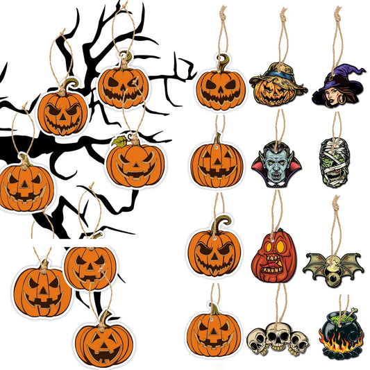 8pcs Vintage Halloween Tree Ornament Decorations Horror Pumpkin Witch skull pendant Hanging Tag for Halloween Party home Decor