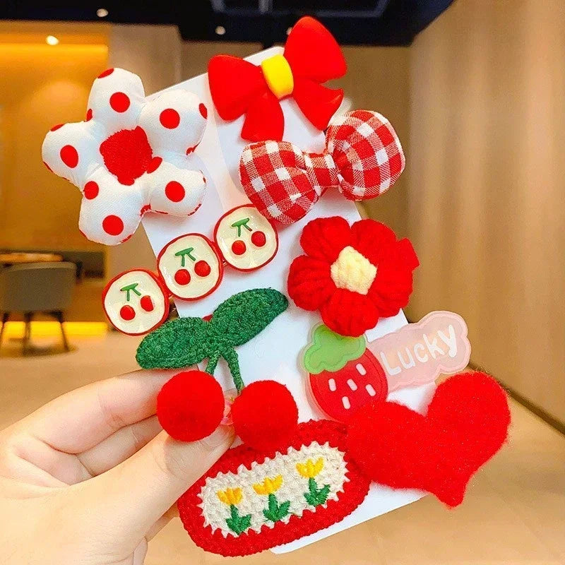 Autumn Winter 8Pcs Kids Hairclip Cartoon Bear Cute Bowknot Baby Princess Hair Accessories Newborn Cream Color Hairclips For Girl