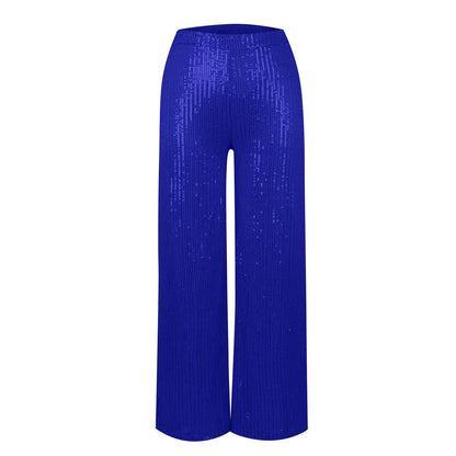 Women's Fashion Solid Color High Waist Sequin Side Zipper Draped Wide Leg Pants Pants for Women Women’s Pants Women’s Pants 2024