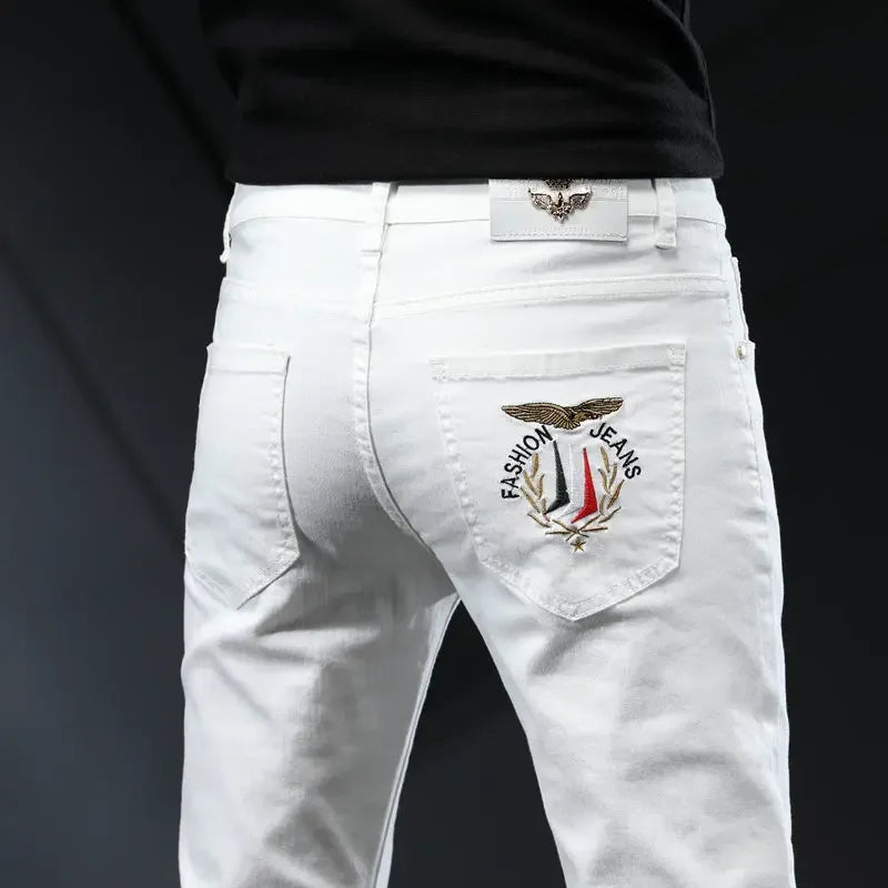 7 Styles 2022 New Men's White Slim Jeans Advanced Stretch Skinny Jeans Embroidery Decoration Denim Trousers Male Brand Clothes
