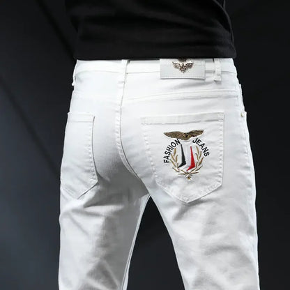 7 Styles 2022 New Men's White Slim Jeans Advanced Stretch Skinny Jeans Embroidery Decoration Denim Trousers Male Brand Clothes