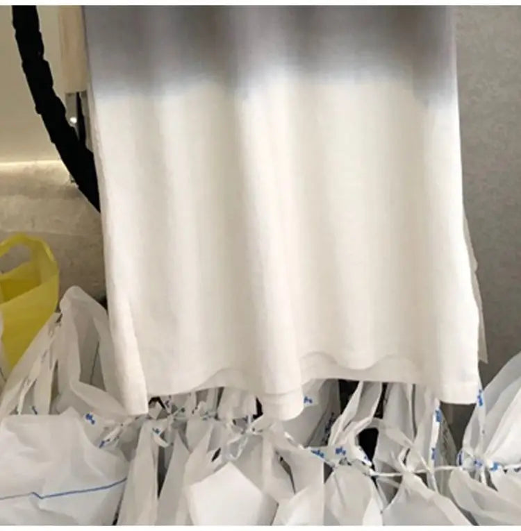 Street Casual Gradient Loose T Shirt Dress Summer New Short Sleeve O-Neck All-match Midi Dress Fashion Trend Women Clothing