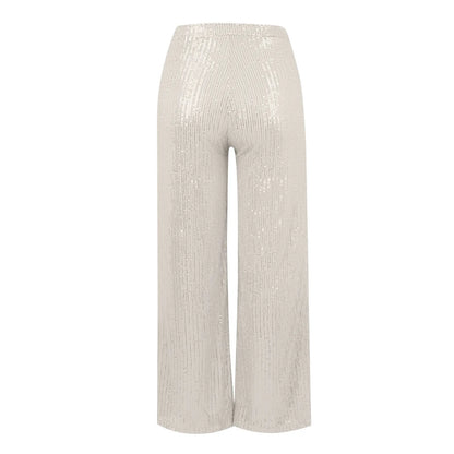 Women's Fashion Solid Color High Waist Sequin Side Zipper Draped Wide Leg Pants Pants for Women Women’s Pants Women’s Pants 2024