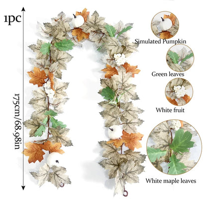 2M Artificial Maple Leaf Garland Thanksgiving Christmas Hanging Wall Decor Fake Fallen Leaves Autumn Decor Rattan Wedding Props