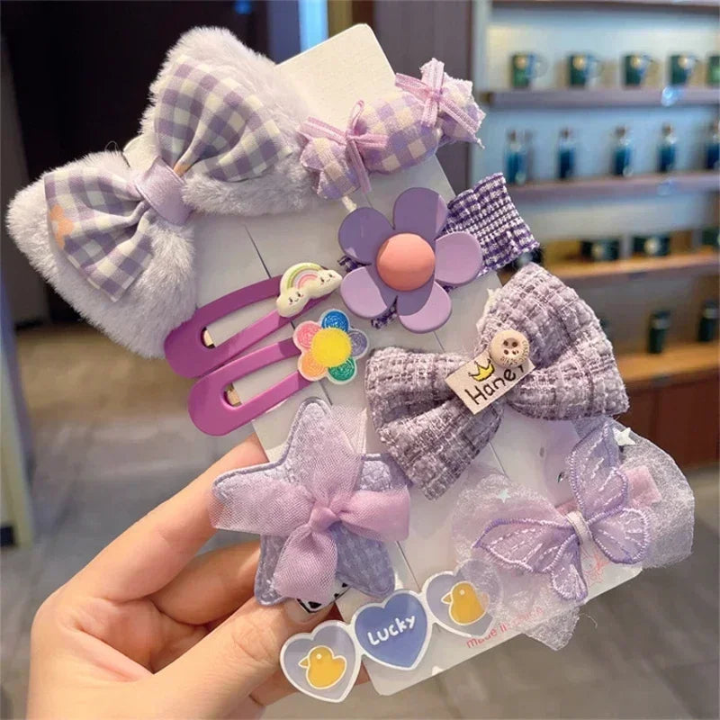 Autumn Winter 8Pcs Kids Hairclip Cartoon Bear Cute Bowknot Baby Princess Hair Accessories Newborn Cream Color Hairclips For Girl