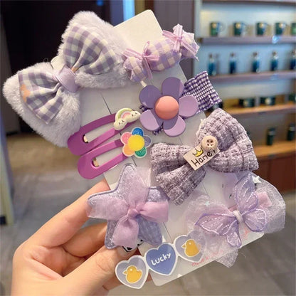 Autumn Winter 8Pcs Kids Hairclip Cartoon Bear Cute Bowknot Baby Princess Hair Accessories Newborn Cream Color Hairclips For Girl