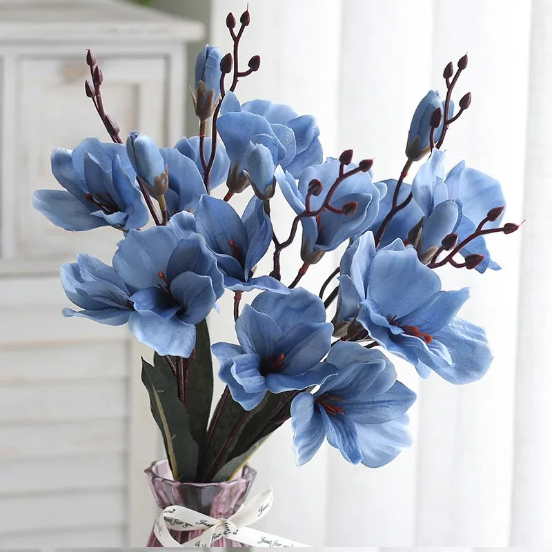 5 Forks 20 Heads High Quality Artificial Flowers Autumn Magnolia Home Decor Flower Decoration Fake Christmas Wedding Accessories