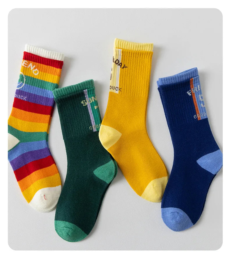 4 Pairs Children's Long Socks Boys Geometric Tennis Socks Soccer Socks Autumn Winter Teenager Basketball Socks Knee Sock