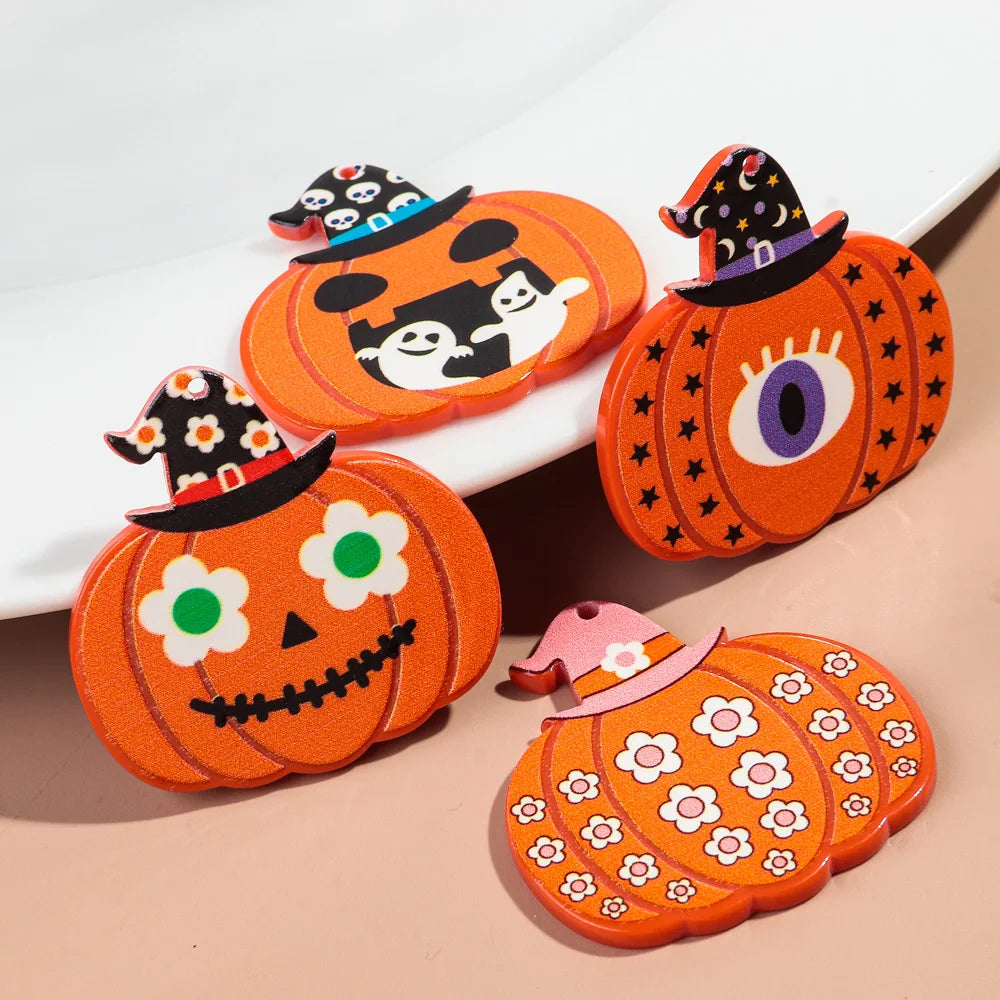 10pcs/lot Halloween Cute Charms Creative Ghost Pumpkin Acrylic Print Pendant for DIY Jewelry Making Necklace Earring Accessories
