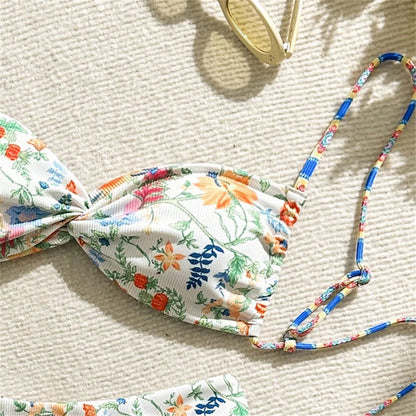 Vintage Floral Bikini Swimwear Y2K Sling Swimsuit String Backless Beach Outfits Bathing Suits Women Biquinis Femininos Sexys Set