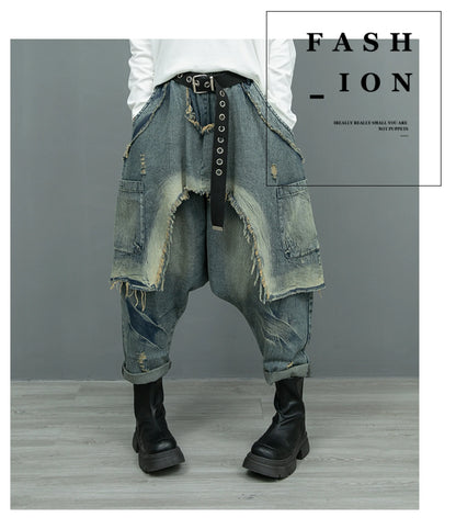 (No Belt)Women Streetwear Pants Set Plus Size White Tassels Tees +2 In 1 Cross Pants Novelty High Street Matching Wear Suit
