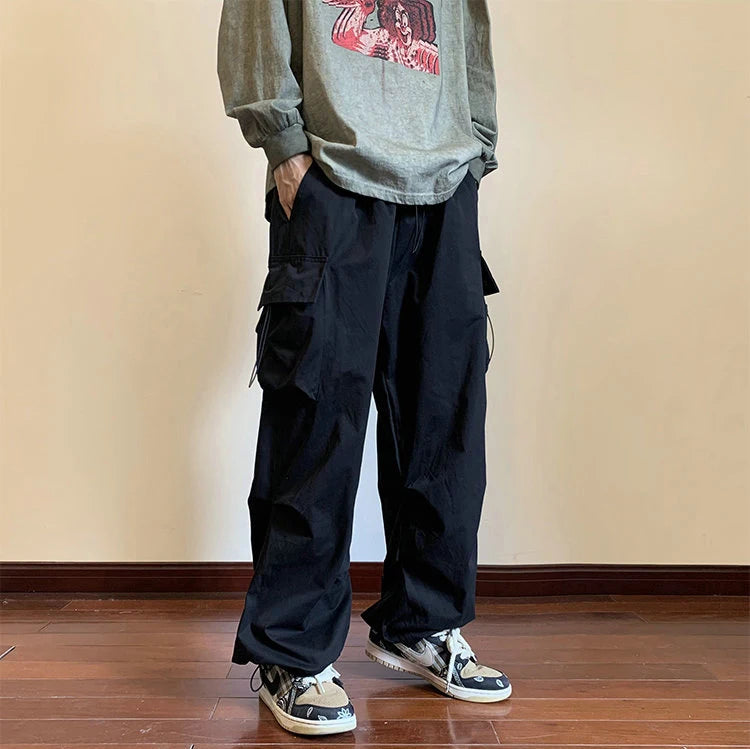 Streetwear 2023 Spring Harem Casual Pants Men Elastic Waist Solid Color Cargo Pants Multi Pocket Loose Baggy Pants For Women