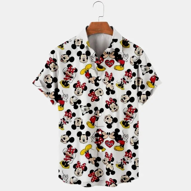 2024 Summer Shirt Disney Trend Fashion Cartoon Interstellar Baby Stitch Harajuku Top Men's Disney Hawaiian Shirts