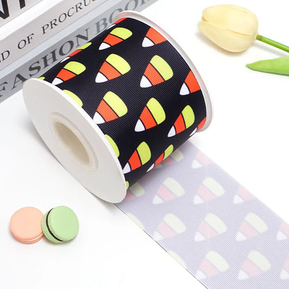 5 Yards Halloween Pumpkin Skeleton Stripe RIP Grosgrain/Satin Ribbon Printed Ribbon For Crafts Decoration Bow 82636
