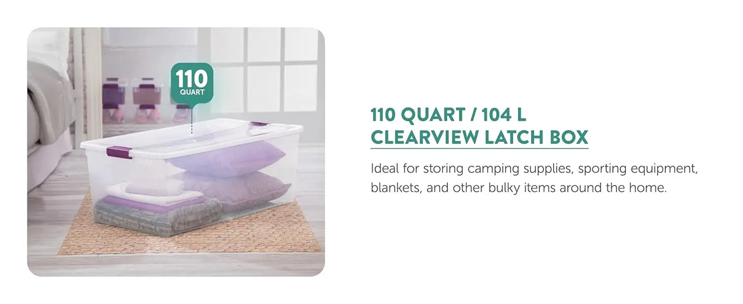 Sterilite 24-Pack 66 Quart ClearView Latch Box, Stackable Organizer Bins with Latching Lids - Clear Plastic Organization Contain