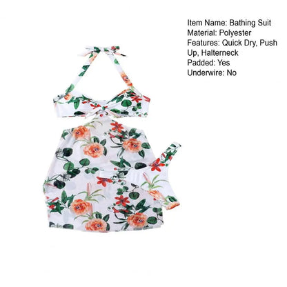 3Pcs/Set Women Swimwear Halter With Skirt Push Up Swim Pool Matching Sexy High Waist Thong Bikinis Set Water Sports Accessory