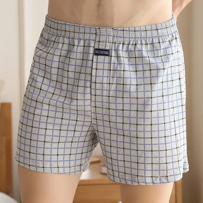 4pcs Male Arrow Pants Men Cotton Plaid Boxers Shorts Loose Mid-Waisted Men's Plus Size Underwear Homewear Comfortable Panties