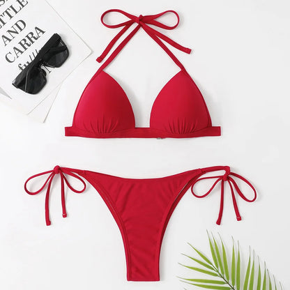 2025 Halter Bra Cup Bikini Sexy Swimsuit Female White Swimwear Women Push up Bikini set Brazilian Bathing Suit Bandeau Swim suit