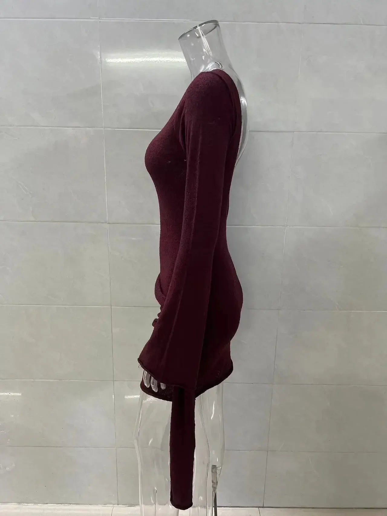 TARUXY Backless Sexy Knitted Dresses Women's Floral Lace Up Irregular Splice Slim Evening Mini Dress Autumn Elegant Long Sleeve