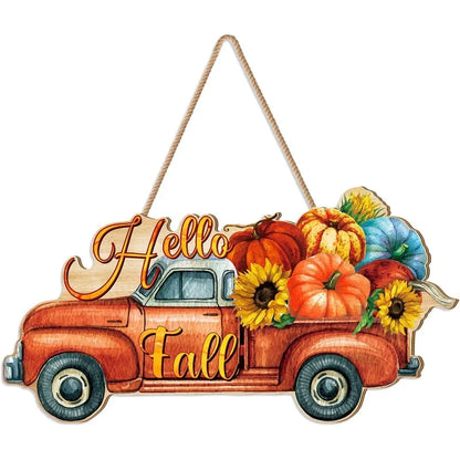 Autumn Pumpkin Welcome Sign - Rustic Wood 'Hello Fall' Hanging Decoration for Thanksgiving, Porch, Home Wall Indoor/Outdoor