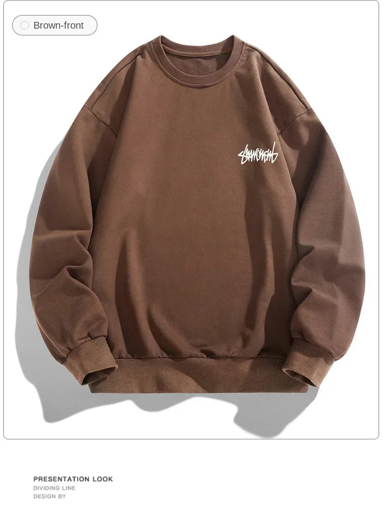2024 Spring Autumn New Men Casual Sweatshirts Harajuku Loose Streetwear Tops O Neck Pullover Hoody Solid Mens Sweatshirts M-3XL