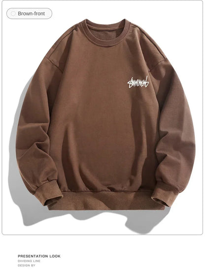 2024 Spring Autumn New Men Casual Sweatshirts Harajuku Loose Streetwear Tops O Neck Pullover Hoody Solid Mens Sweatshirts M-3XL