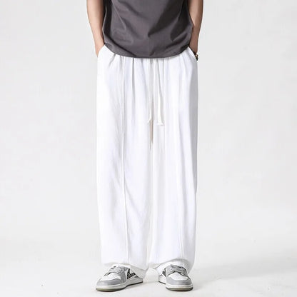 Summer Wide Leg Pants Men's Cotton Linen Harun Loose Pants Men Casual Elastic Waist Circumference Lantern Trousers Plus Size 5XL
