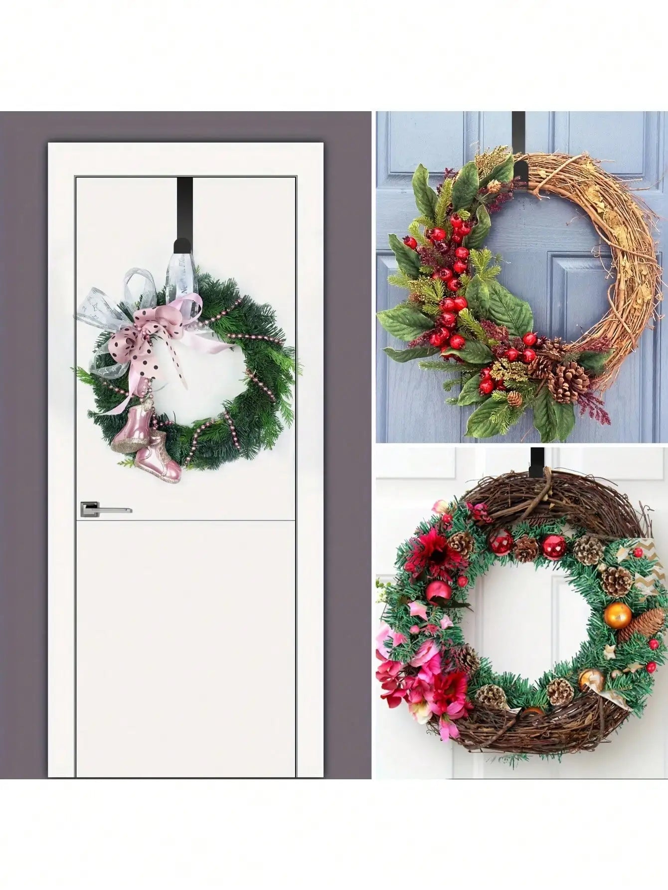 1pc Christmas Wreath Hook Metal Wreath Door Hanger Front Door Decor Thanksgiving Christmas Welcome Sign Hanger Storage Hooks