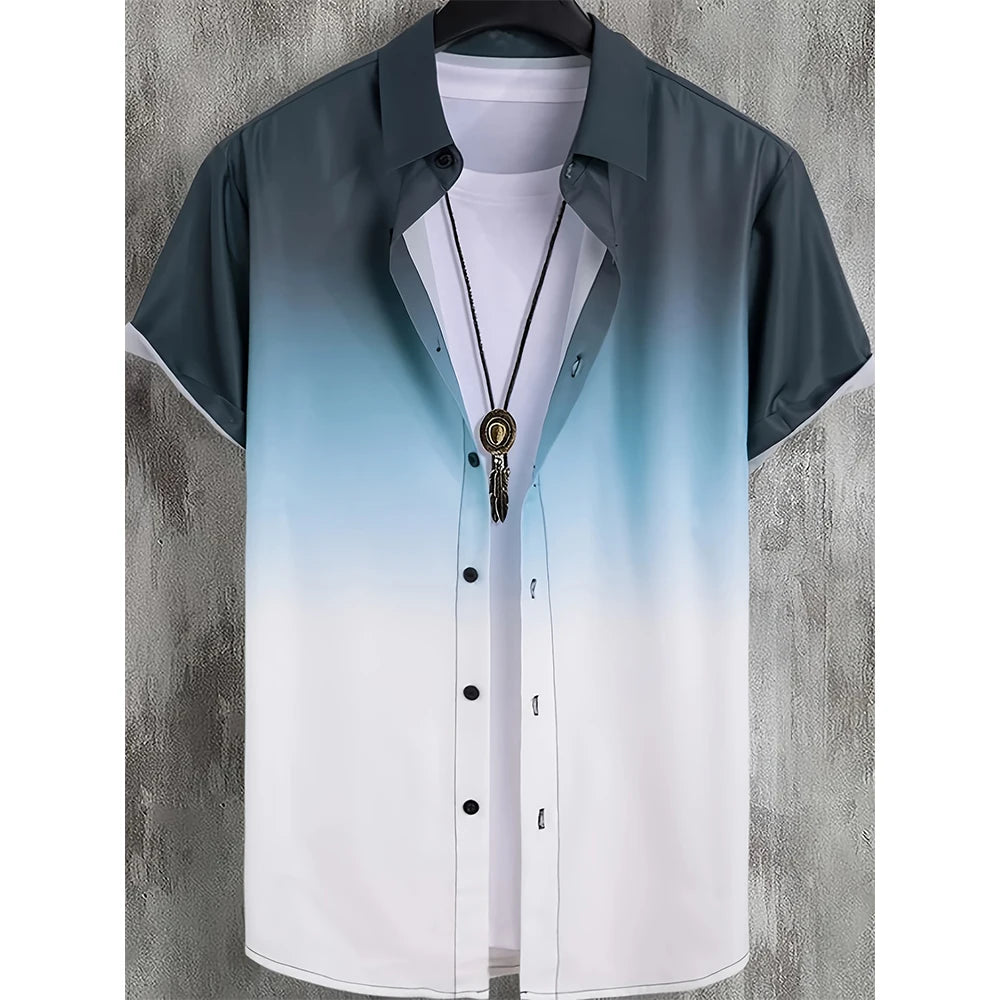 Summer Coconut Tree 3D Print Gradient Hawaiian Beach Shirts Men Women Casual Fashion Streetwear Lapel Short Sleeve Shirt Blouse