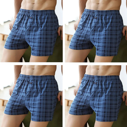 4pcs Male Arrow Pants Men Cotton Plaid Boxers Shorts Loose Mid-Waisted Men's Plus Size Underwear Homewear Comfortable Panties