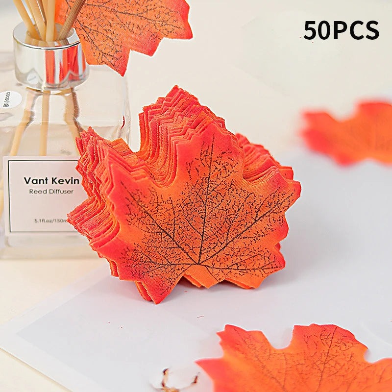 50/100PCS Silk Maple Leaf Artificial Fall Leaves Plants DIY Halloween Christmas Garland Thanksgiving Festival Wedding Decoration