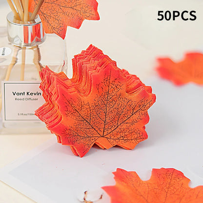 50/100PCS Silk Maple Leaf Artificial Fall Leaves Plants DIY Halloween Christmas Garland Thanksgiving Festival Wedding Decoration