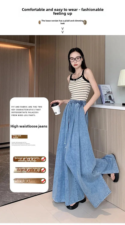 2024 Autumn New Loose-Fit Plus Size Women's Jeans Slimming Wide-Leg Ground-Length Simple Style Casual Ladies Pants