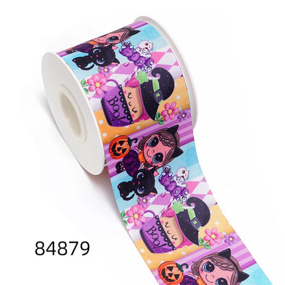 5 Yards Halloween Pumpkin Skeleton Stripe RIP Grosgrain/Satin Ribbon Printed Ribbon For Crafts Decoration Bow 82636