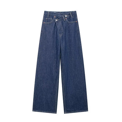 TRAF Women's Basic Hundred Jeans New Fashion Asymmetric Design High Waist Wide Leg Trousers Casual Women's Straight Leg Jeans
