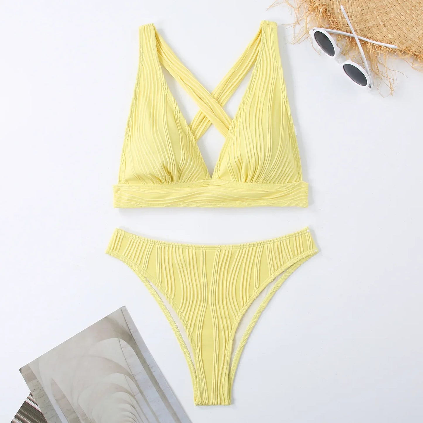 2025 Wrinkled Crinkled Bikini Women Swimwear Female Swimsuit Two-pieces Bikini Set High Cut Bathing Suit Swim Beach Wear Lady