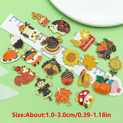 20pcs Thanksgiving Charms Alloy Turkey, Maple Leaf, Pine Cone, Scarecrow, Pumpkin Pendants for DIY Jewelry Making Accessories