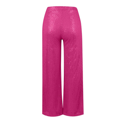 Women's Fashion Solid Color High Waist Sequin Side Zipper Draped Wide Leg Pants Pants for Women Women’s Pants Women’s Pants 2024