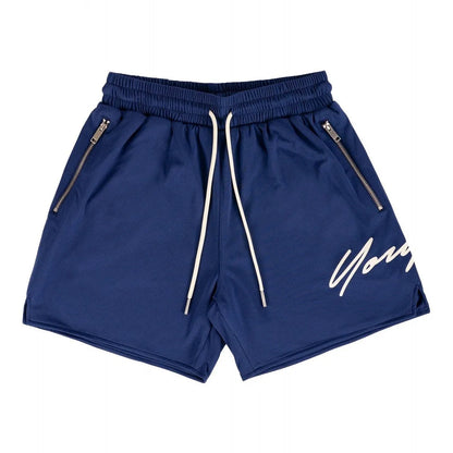 Woven Sports Quick Drying Black Shorts Men's Fitness Tide Brand Bodybuilding Slim Zipper Pocket Running Hip-hop Training Pants