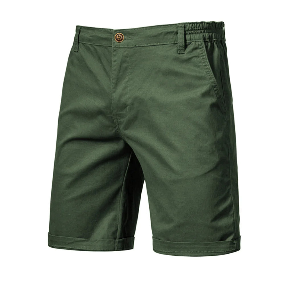 AIOPESON Summer 100% Cotton Solid Shorts Men High Quality Casual Business Social Elastic Waist Men Shorts 10 Colors Beach Shorts