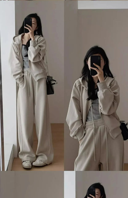 Autumn/Winter 2024 New Tea Matching Women's Clothing Set Plus Size Elegant Casual Salt System Sweatshirt Two-Piece Suit