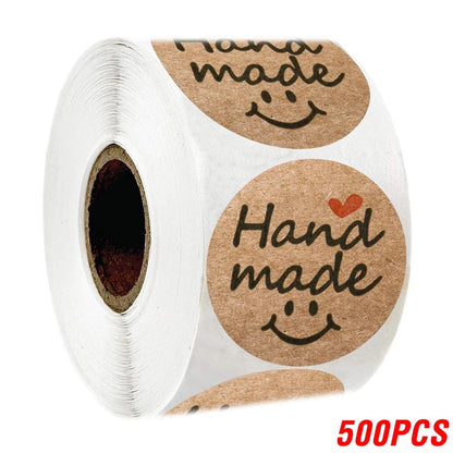 100-500pcs 1inch Vintage Kraft Paper Handmade With Love Stickers for Package Thank You Stationery Adhesive Labels Baking Seals