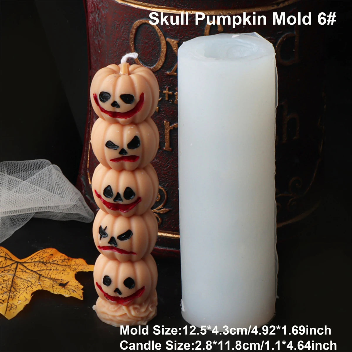 Square Pumpkin Candle Silicone Molds 3D Skull Pillar Candle Mold for DIY Ghost Pumpkin Epoxy Resin Halloween Party Home Decor