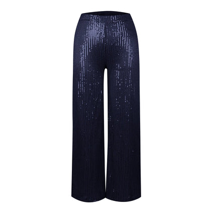 Women's Fashion Solid Color High Waist Sequin Side Zipper Draped Wide Leg Pants Pants for Women Women’s Pants Women’s Pants 2024