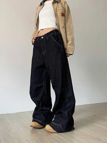 Vintage Y2K Wide Leg Loose Jeans Women Harajuku High Waist Baggy Denim Pants Korean Fashion Streetwear New Black Cowboy Trousers