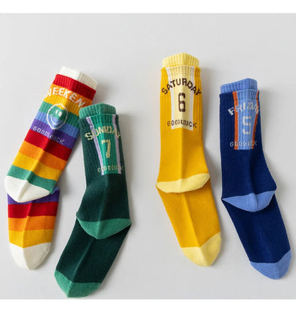 4 Pairs Children's Long Socks Boys Geometric Tennis Socks Soccer Socks Autumn Winter Teenager Basketball Socks Knee Sock