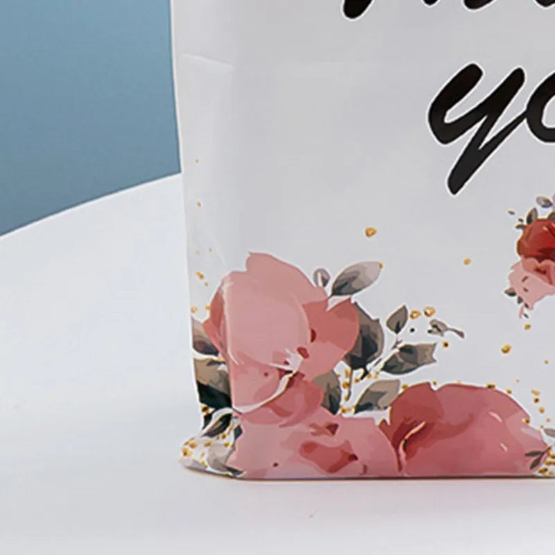 Thank You Flower Gift Bags For Small Business Plastic Shopping Bag Wedding Birthday Present Package Storage With Handle 10PCS